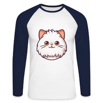 Perserkatze Karikatur Aquarell Illustration - Unisex Baseballshirt langarm - Weiß/Navy - Vorne - Nik (191cm)