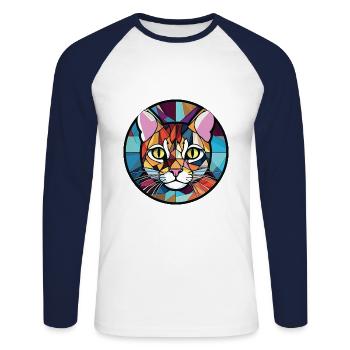 American Wirehair Cat Colorful Watercolor Cartoon - Unisex Long Sleeve Baseball T-Shirt - white/navy - Front - Nik (191cm)