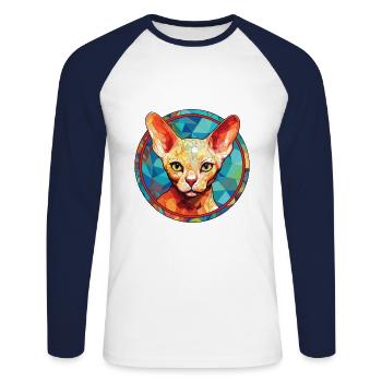 Devon Rex chat aquarelle colorée pour animaux de compagnie Illustration - T-shirt baseball manches longues Homme - blanc/marine - Devant - Nik (191cm)