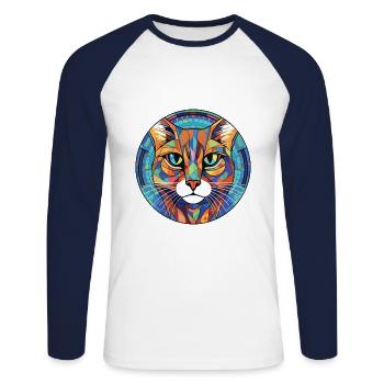 Californie Spangled Cat coloré aquarelle animal de compagnie - T-shirt baseball manches longues Homme - blanc/marine - Devant - Nik (191cm)