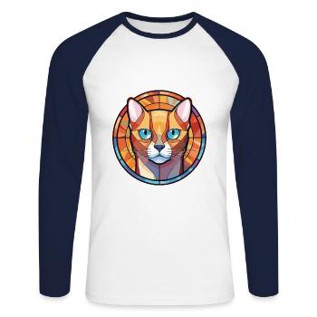 European Burmese Cat Colorful Watercolor Cartoon - Unisex Long Sleeve Baseball T-Shirt - white/navy - Front - Nik (191cm)