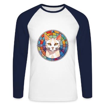 Burmilla chat aquarelle colorée Illustration pour animaux de compagnie - T-shirt baseball manches longues Homme - blanc/marine - Devant - Nik (191cm)
