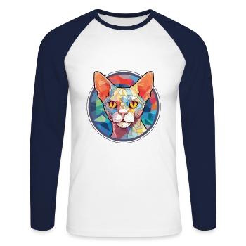 Devon Rex chat aquarelle colorée pour animaux de compagnie Illustration - T-shirt baseball manches longues Homme - blanc/marine - Devant - Nik (191cm)