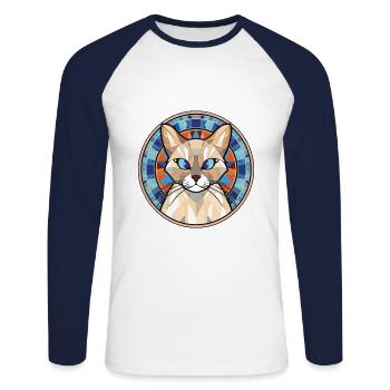 Balinesische Katze bunte Aquarell-Haustier-Illustration - Unisex Baseballshirt langarm - Weiß/Navy - Vorne - Nik (191cm)