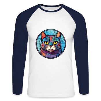 Britisch Kurzhaar Katze Bunte Aquarell-Karikatur - Unisex Baseballshirt langarm - Weiß/Navy - Vorne - Nik (191cm)