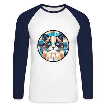 Birma Katze Rasse Bunte Aquarell Illustration - Unisex Baseballshirt langarm - Weiß/Navy - Vorne - Nik (191cm)