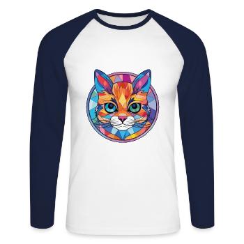 Bambino Katze Rasse Bunte Aquarell Illustration - Unisex Baseballshirt langarm - Weiß/Navy - Vorne - Nik (191cm)