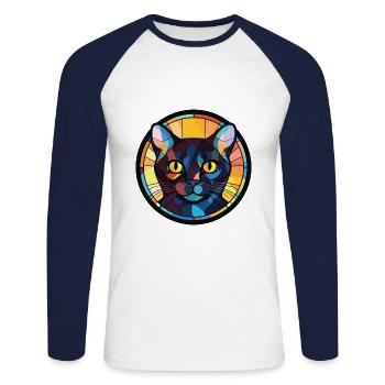 Bombay Cat Breed Illustration aquarelle colorée - T-shirt baseball manches longues Homme - blanc/marine - Devant - Nik (191cm)