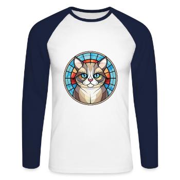 Birma Katze Rasse Bunte Aquarell Illustration - Unisex Baseballshirt langarm - Weiß/Navy - Vorne - Nik (191cm)