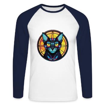Bombay Cat Breed Illustration aquarelle colorée - T-shirt baseball manches longues Homme - blanc/marine - Devant - Nik (191cm)