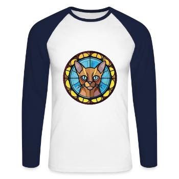 Burmese Cat Breed Colorful Watercolor Illustration - Unisex Long Sleeve Baseball T-Shirt - white/navy - Front - Nik (191cm)