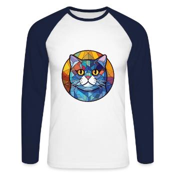 Britisch Kurzhaar Katze Bunte Aquarell-Karikatur - Unisex Baseballshirt langarm - Weiß/Navy - Vorne - Nik (191cm)