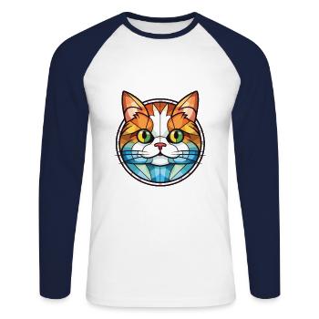 Munchkin-Katze bunte Aquarell-Haustier-Illustration - Unisex Baseballshirt langarm - Weiß/Navy - Vorne - Nik (191cm)