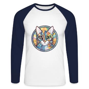 Minskin Cat Breed Illustration aquarelle colorée - T-shirt baseball manches longues Homme - blanc/marine - Devant - Nik (191cm)