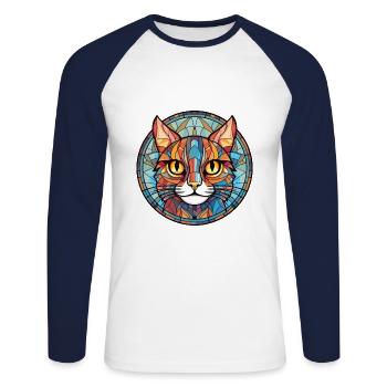 Pixie Bob Cat Colorful Watercolor Pet Illustration - Unisex Long Sleeve Baseball T-Shirt - white/navy - Front - Nik (191cm)