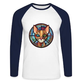 Havanna-braune Katze bunte Aquarell-Illustration - Unisex Baseballshirt langarm - Weiß/Navy - Vorne - Nik (191cm)