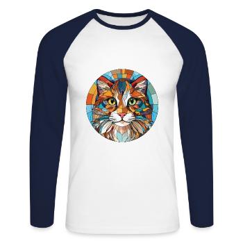 Laperm Cat Breed Illustration aquarelle colorée - T-shirt baseball manches longues Homme - blanc/marine - Devant - Nik (191cm)