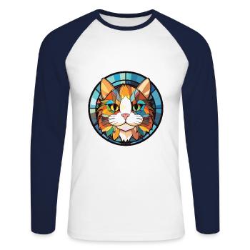 Munchkin-Katze bunte Aquarell-Haustier-Illustration - Unisex Baseballshirt langarm - Weiß/Navy - Vorne - Nik (191cm)