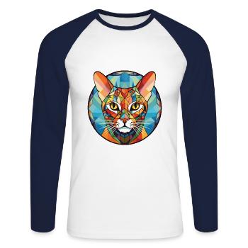 Ocicat Cat Breed Illustration aquarelle colorée - T-shirt baseball manches longues Homme - blanc/marine - Devant - Nik (191cm)