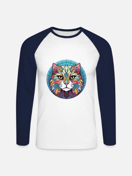 Highlander-Katze bunte Aquarell-Illustration - Unisex Baseballshirt langarm - Weiß/Navy