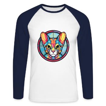 Ocicat Cat Breed Illustration aquarelle colorée - T-shirt baseball manches longues Homme - blanc/marine - Devant - Nik (191cm)