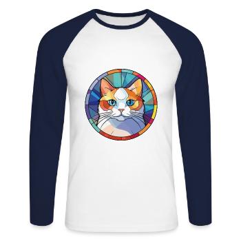Munchkin-Katze bunte Aquarell-Haustier-Illustration - Unisex Baseballshirt langarm - Weiß/Navy - Vorne - Nik (191cm)