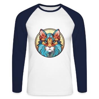 Laperm Cat Breed Illustration aquarelle colorée - T-shirt baseball manches longues Homme - blanc/marine - Devant - Nik (191cm)