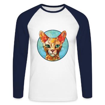 Rote Devon Rex Katze bunte Aquarell-Illustration - Unisex Baseballshirt langarm - Weiß/Navy - Vorne - Nik (191cm)