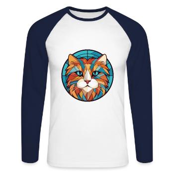 Ragamuffin chat coloré aquarelle illustration - T-shirt baseball manches longues Homme - blanc/marine - Devant - Nik (191cm)