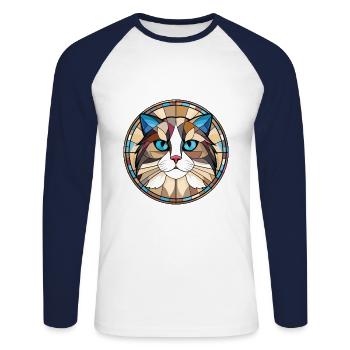 Ragdoll Cat Breed Illustration aquarelle colorée - T-shirt baseball manches longues Homme - blanc/marine - Devant - Nik (191cm)
