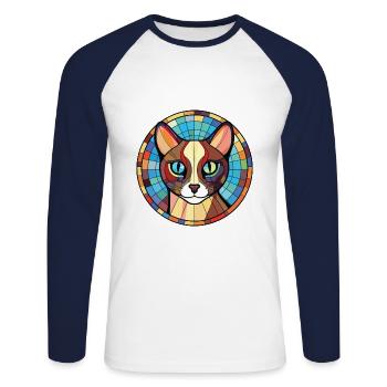 Race de chat siamois coloré aquarelle Illustration - T-shirt baseball manches longues Homme - blanc/marine - Devant - Nik (191cm)