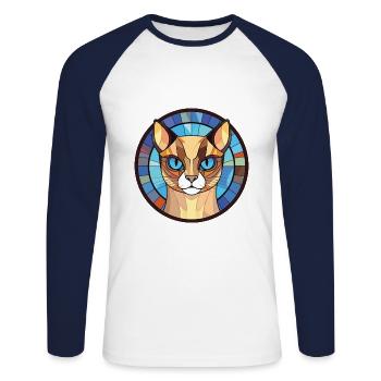 Race de chat siamois coloré aquarelle Illustration - T-shirt baseball manches longues Homme - blanc/marine - Devant - Nik (191cm)