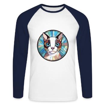 Schneeschuhkatze Buntes Aquarell Haustier Illustration - Unisex Baseballshirt langarm - Weiß/Navy - Vorne - Nik (191cm)