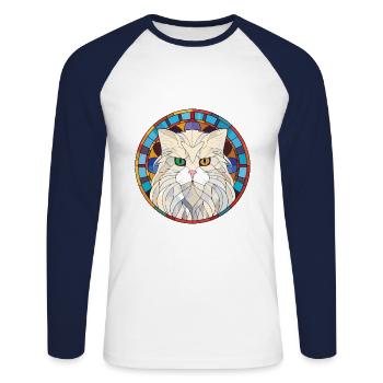 Chat persan à poil long blanc aquarelle colorée - T-shirt baseball manches longues Homme - blanc/marine - Devant - Nik (191cm)
