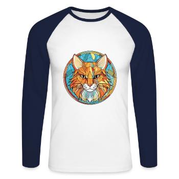 Somali Cat Breed Colorful Watercolor Illustration - Unisex Long Sleeve Baseball T-Shirt - white/navy - Front - Nik (191cm)