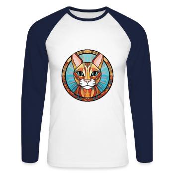 Illustration d’aquarelle colorée de race de chat thaïlandais - T-shirt baseball manches longues Homme - blanc/marine - Devant - Nik (191cm)
