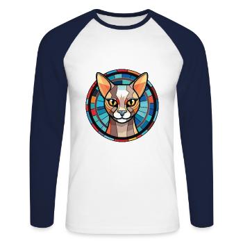 Burmilla chat aquarelle colorée Illustration pour animaux de compagnie - T-shirt baseball manches longues Homme - blanc/marine - Devant - Nik (191cm)