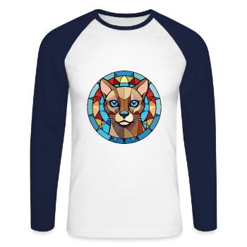 Chat tonkinois coloré aquarelle pour animaux de compagnie Illustration - T-shirt baseball manches longues Homme - blanc/marine - Devant - Nik (191cm)
