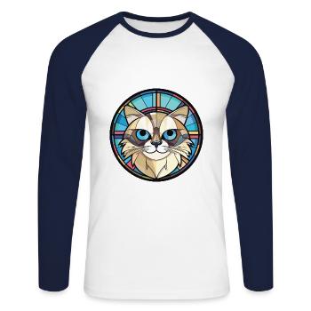 Birma Katze Rasse Bunte Aquarell Illustration - Unisex Baseballshirt langarm - Weiß/Navy - Vorne - Nik (191cm)