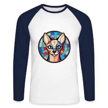 Race de chat siamois coloré aquarelle Illustration - T-shirt baseball manches longues Homme - blanc/marine - Devant - Nik (191cm)