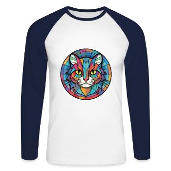 Manx Cat Breed coloré aquarelle Illustration - T-shirt baseball manches longues Homme - blanc/marine - Devant - Nik (191cm)