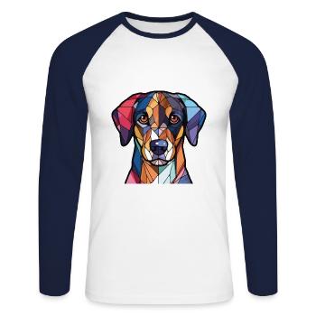 Ariegeois race chien aquarelle verre illustration - T-shirt baseball manches longues Homme - blanc/marine - Devant - Nik (191cm)