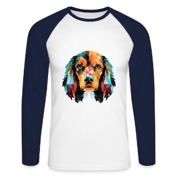Alpine Spaniel Dog Breed Watercolor Illustration - Unisex Long Sleeve Baseball T-Shirt - white/navy - Front - Nik (191cm)