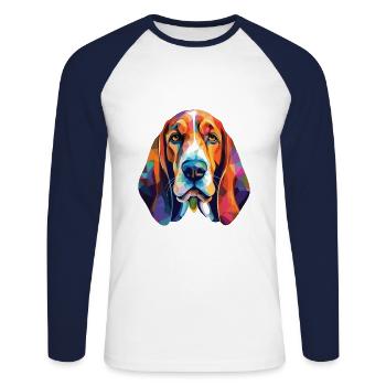 Basset Hund Hunderasse Aquarell Illustration - Unisex Baseballshirt langarm - Weiß/Navy - Vorne - Nik (191cm)