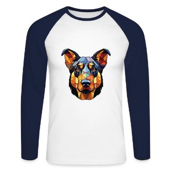Beauceron chien race aquarelle verre Illustration - T-shirt baseball manches longues Homme - blanc/marine - Devant - Nik (191cm)