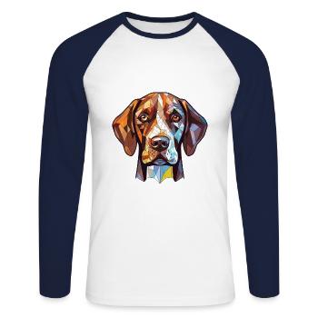 Chien d’arrêt belge à poil court race aquarelle - T-shirt baseball manches longues Homme - blanc/marine - Devant - Nik (191cm)