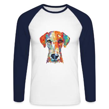 Bedlington Terrier chien race aquarelle colorée - T-shirt baseball manches longues Homme - blanc/marine - Devant - Nik (191cm)