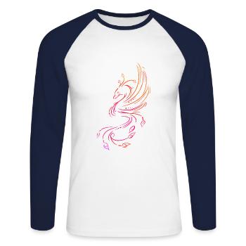 Phénix line art coloré - T-shirt baseball manches longues Homme - blanc/marine - Devant - Nik (191cm)