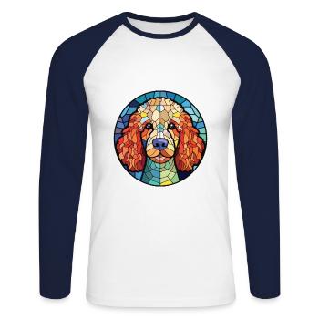 Pudel-Hunderasse Bunte Aquarell-Illustration - Unisex Baseballshirt langarm - Weiß/Navy - Vorne - Nik (191cm)