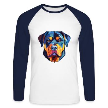 Rottweiler Hunderasse Aquarell Glas Illustration - Unisex Baseballshirt langarm - Weiß/Navy - Vorne - Nik (191cm)